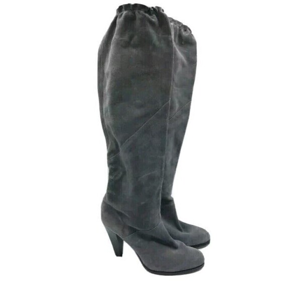 Michael Kors Knee High Boots Size 6 Leather Suede Pull On Cone High Heel Gray - Picture 5 of 14